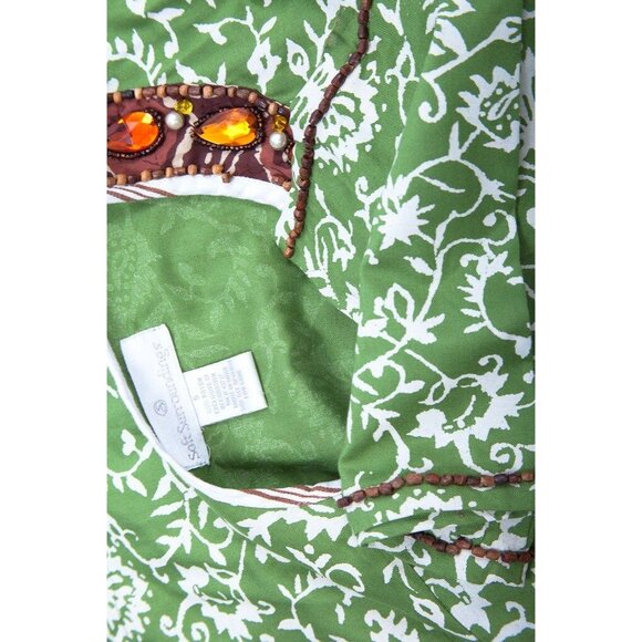 Vtg Soft Surroundings Maxi Dress Kaftan Green White Abstract Pattern Embellished - Picture 3 of 10